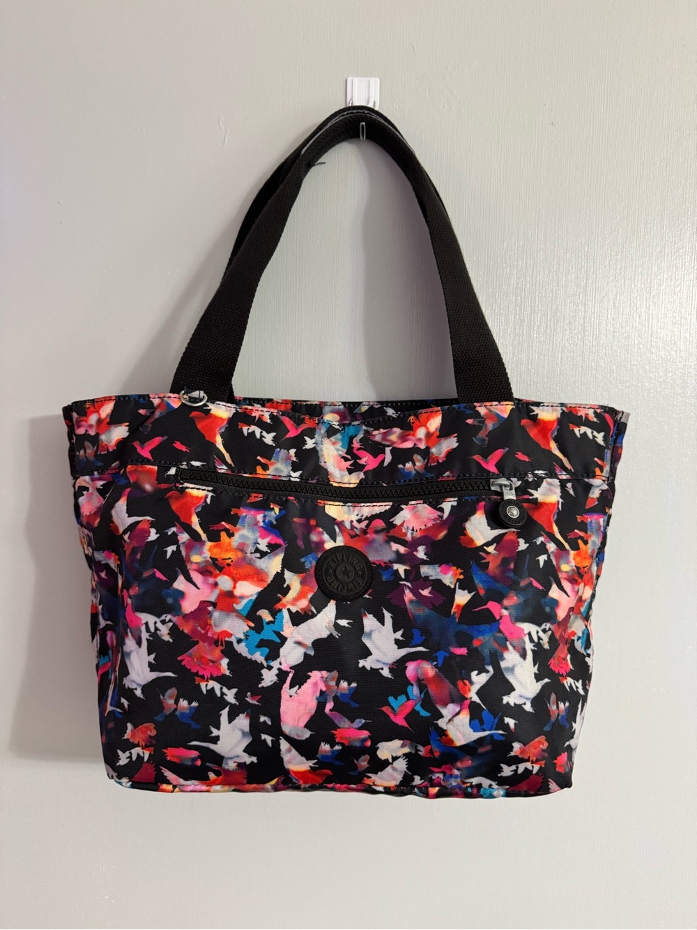 Kipling Black Multicolor Bird Print Tote Bag